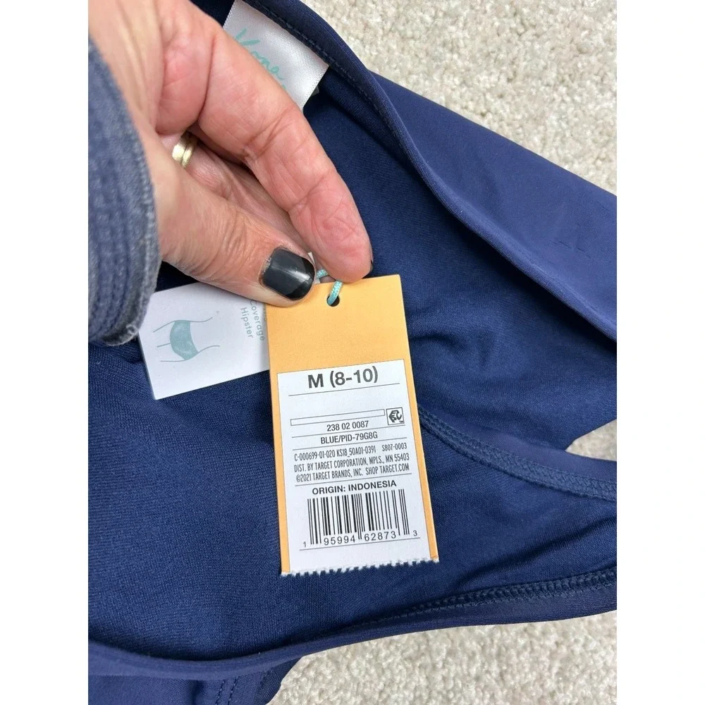 Kona Sol Swimwear Bottom Women's Blue M (8-10) High Coverage Hipster Recycled